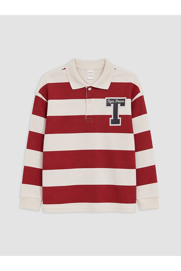 Vizyon New Season Polo Collar Striped Embroidered Boys' T-Shirt