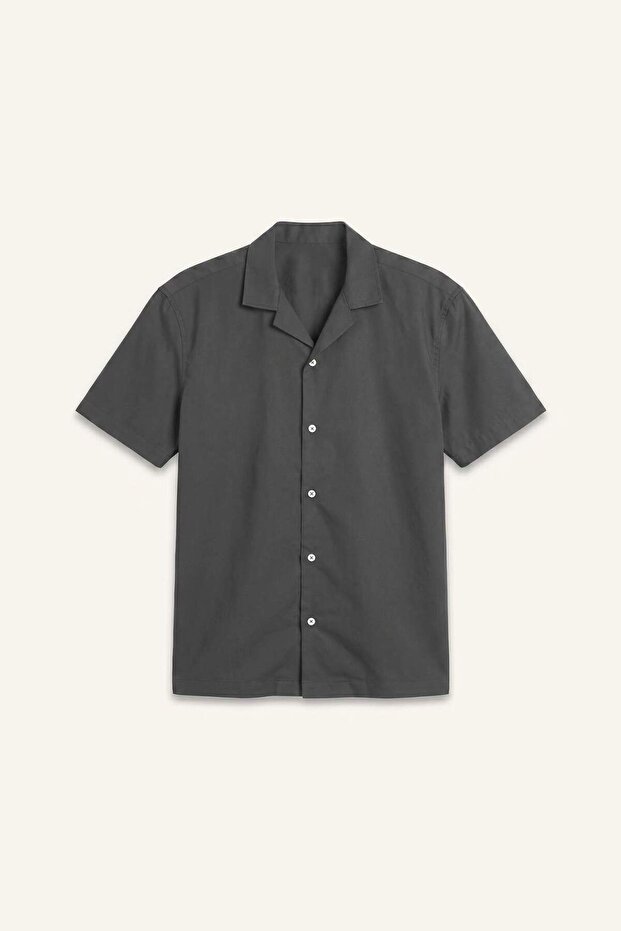 Regular Fit Polo Collar Cotton Short Sleeve Anthracite Shirt H6156Ax26Sm