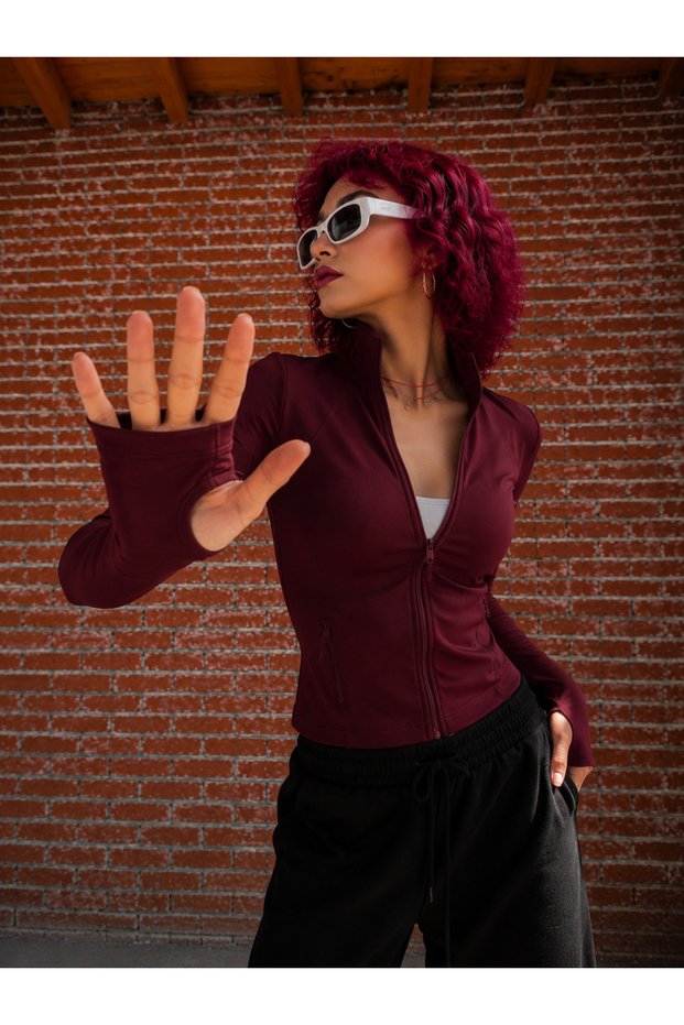 Finger-Loop Detailed Slim Fit Street Y2K Crop Cardigan