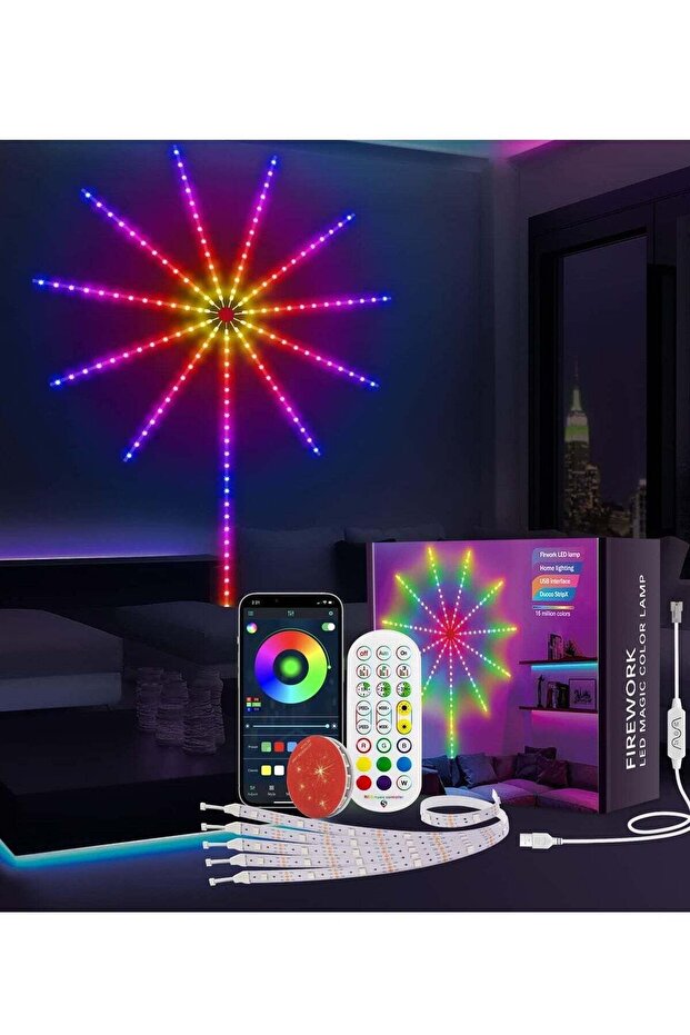 Smart Firework LED Lights, USB Powered, 30cm Color Changing, Launch Burst Effect, RGB Strip, Remote/App
