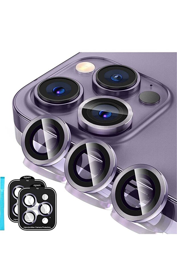 iPhone 14 Pro - iPhone 14 Pro Max Camera Lens Protector, 9H Tempered Glass Camera Cover Screen Protector Metal Individual Ring