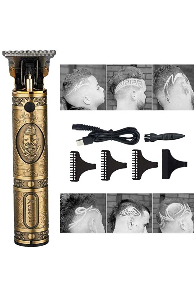 Men's Bronze Retro Hair Clippers with Limit Comb & USB Port