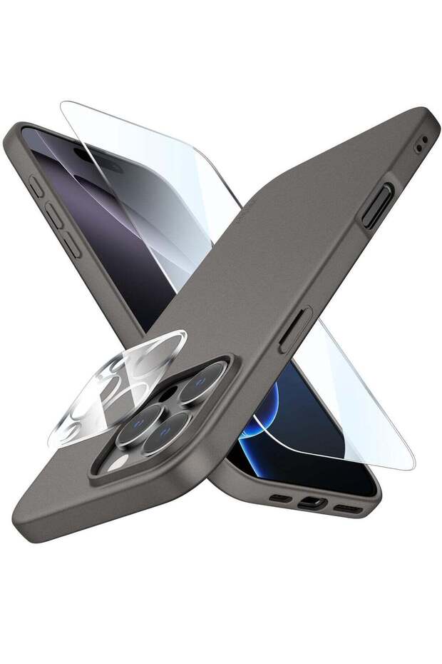 Ultra-Thin Matte Gray iPhone 16 Pro Case – Shockproof, Anti-Scratch with Upgraded Lens & Screen Protectors