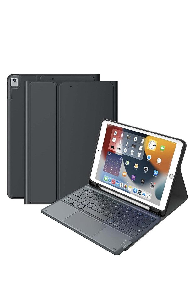 iPad Keyboard 9th/8th/7th Gen 10.2 Inch, Smart Trackpad, Wireless, Pencil Holder, Flip Stand Case, Black