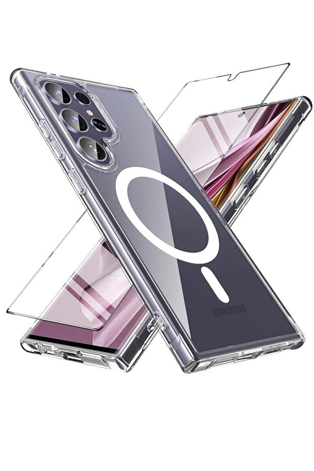 Samsung S24 Ultra Case w/Screen Protector, Magnetic Shockproof Translucent Matte Back Cover