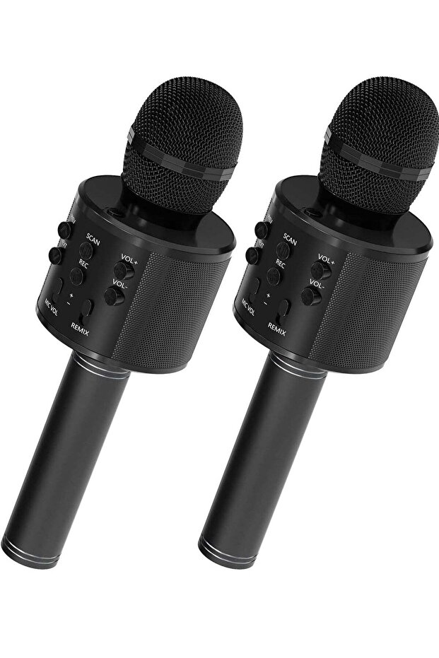 2 Pack Wireless Bluetooth Karaoke Microphone for Kids – Portable Handheld Mic Speaker Machine, Great Gift for All Ages (Black)