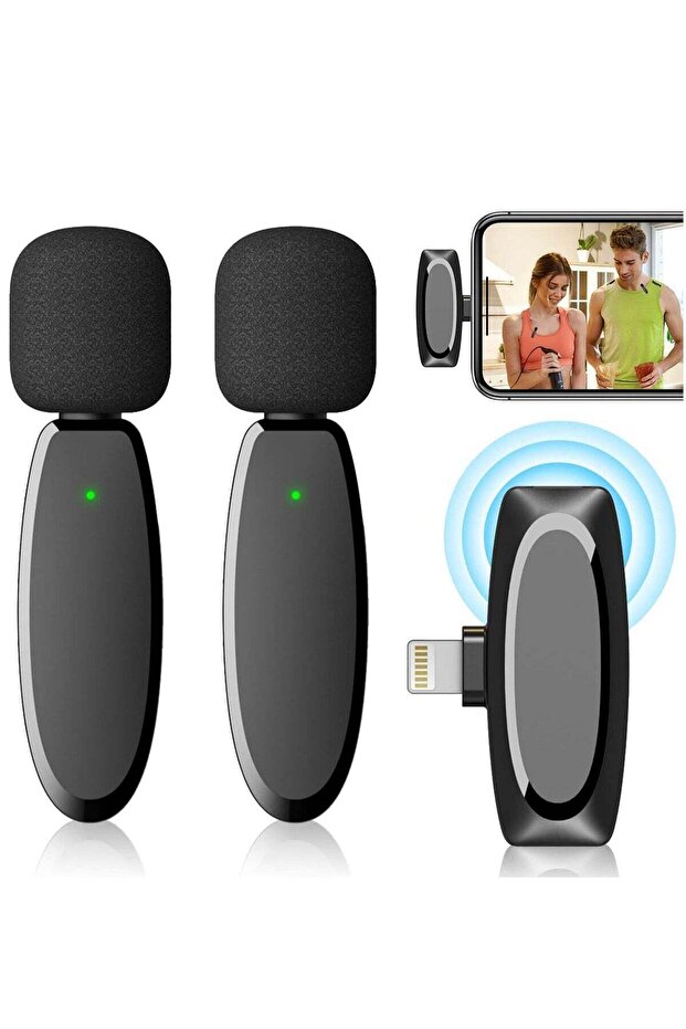 2 Pack Wireless Lavalier Microphone for iPhone Mini Microphone Wireless Mic for iPhone iPad Video Rec