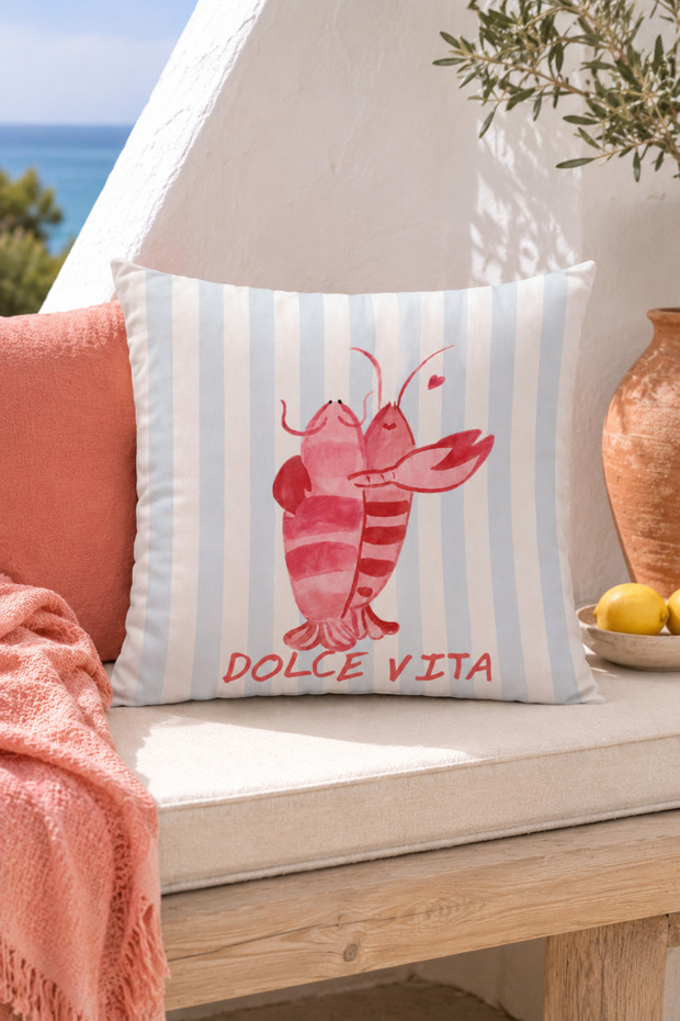 Dolce Vita Lobster Striped Marine Decorative Throw Pillow Cover Mediterranean Decor 43X43 cm