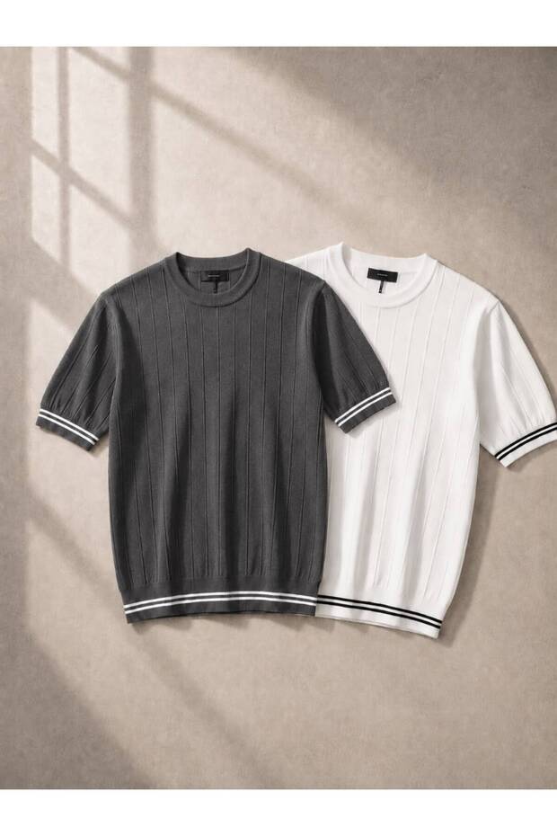 2-Pack Men's Short-Sleeved Crew Neck Knitwear T-Shirt 100% Cotton Summer Basic T-Shirt