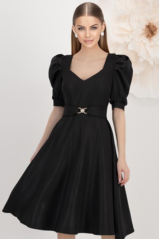 Rochie neagra din stofa elastica midi clos - - 2