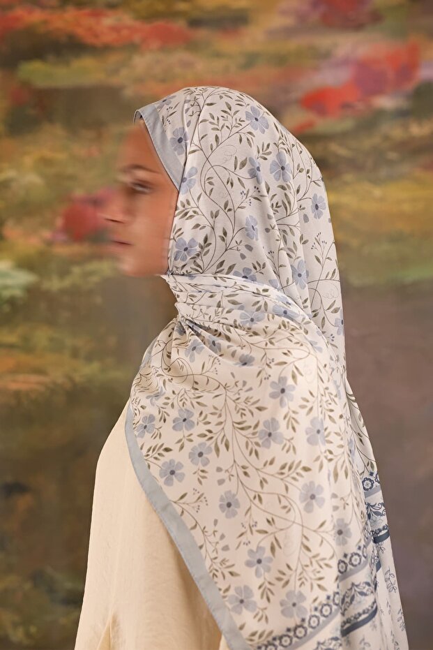 Flora Patterned Soft Shawl Ice Blue - 4