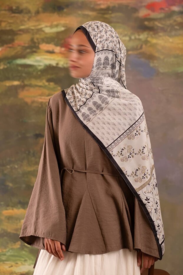 Floral Harmony Patterned Soft Shawl Brown - 4