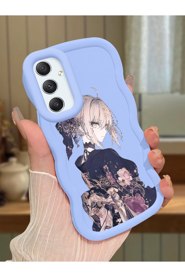 Samsung Galaxy A34 5g Compatible Case Camera Protector Blue Silicone Couple Phone Case Girl Pattern