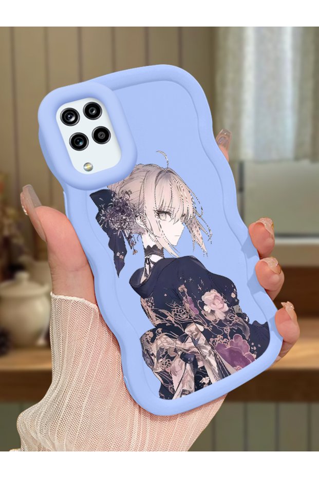 Samsung Galaxy M12 Compatible Case Camera Protector Blue Silicone Couple Phone Case Girl Pattern