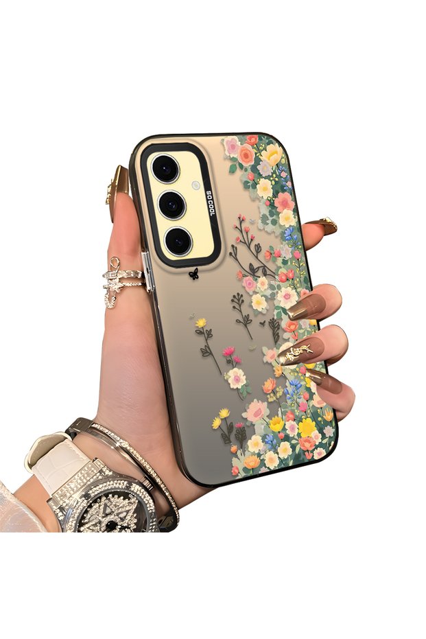 Samsung Galaxy S24 Fe Compatible Silicone Edge Hard Back Case Couple Phone Case with Floral Pattern