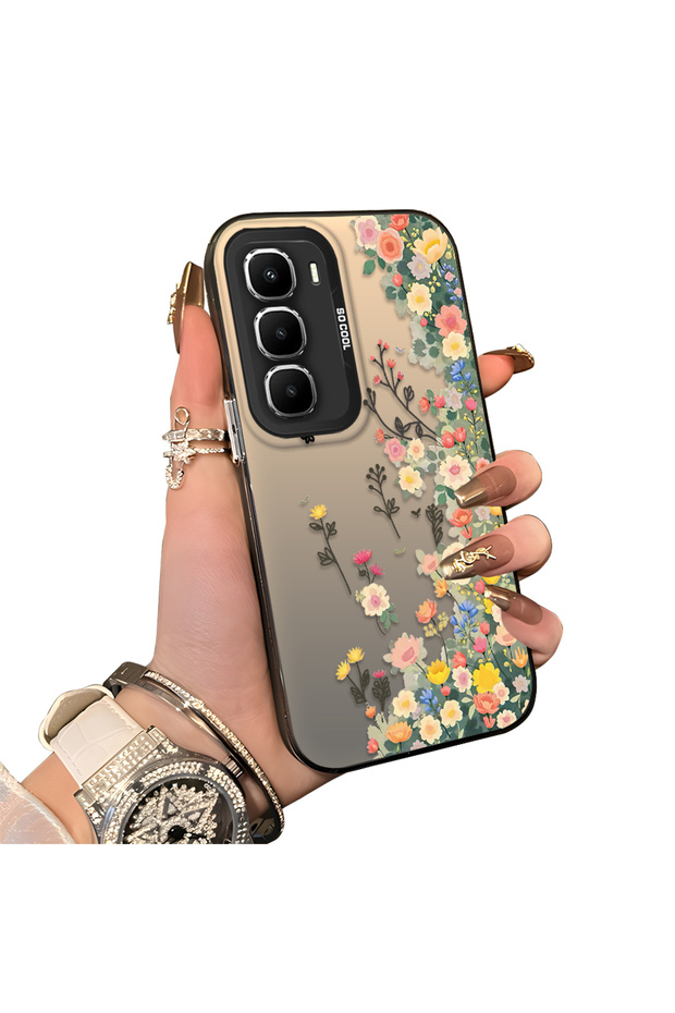 Infinix Hot 60 5g Compatible Silicone Edge Hard Back Case Couple Phone Case with Floral Pattern