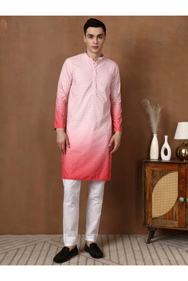 Mens Ombre Thread Work Cotton Kurta Set - 5