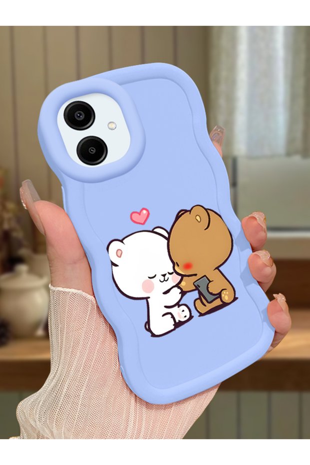 Samsung Galaxy A06 Compatible Case Camera Protective Blue Silicone Couple Phone Case Cute Pattern