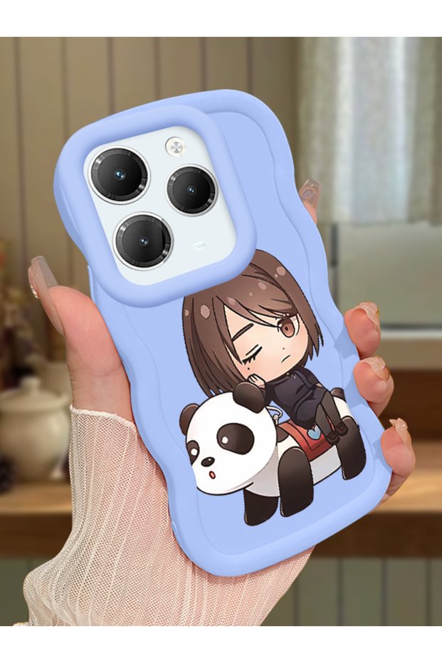 Infinix Hot 40 Compatible Case Camera Protector Blue Silicone Couple Phone Case Panda Pattern