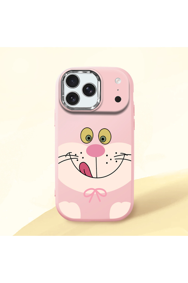 iPhone 17/18 Pro Compatible Case Camera Protector Pink Silicone Couple Phone Case with Cute Pattern