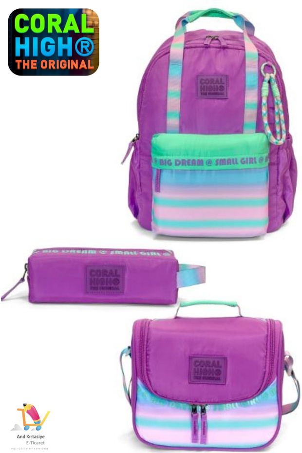 Purple Water Green School Bag-Thermal Lunch Bag-Pencil Case Set