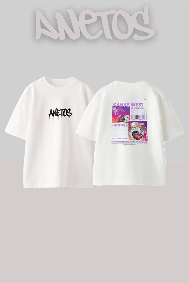 Kanye West Graduation_2 Design Printed Oversize White T-Shirt