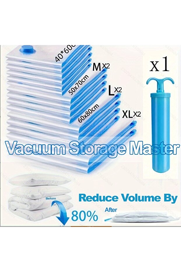 7Pcs2M2L2XLpump 2/3/7 Pcs Vacuum Storage Bags for Clothes/Duvets, Heavy Duty with Hand Pump, Space S