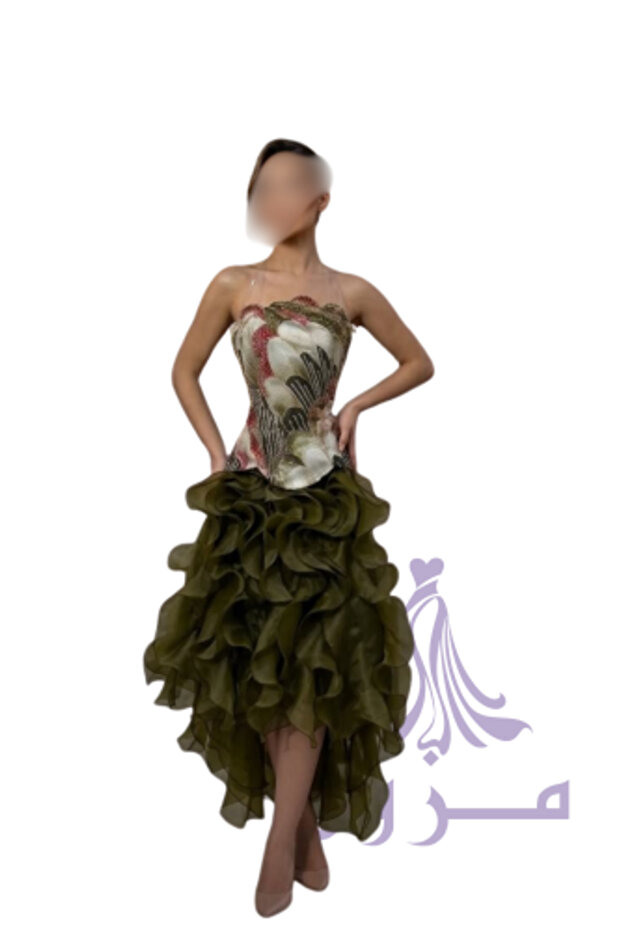 Embroidered Midi Evening Dress