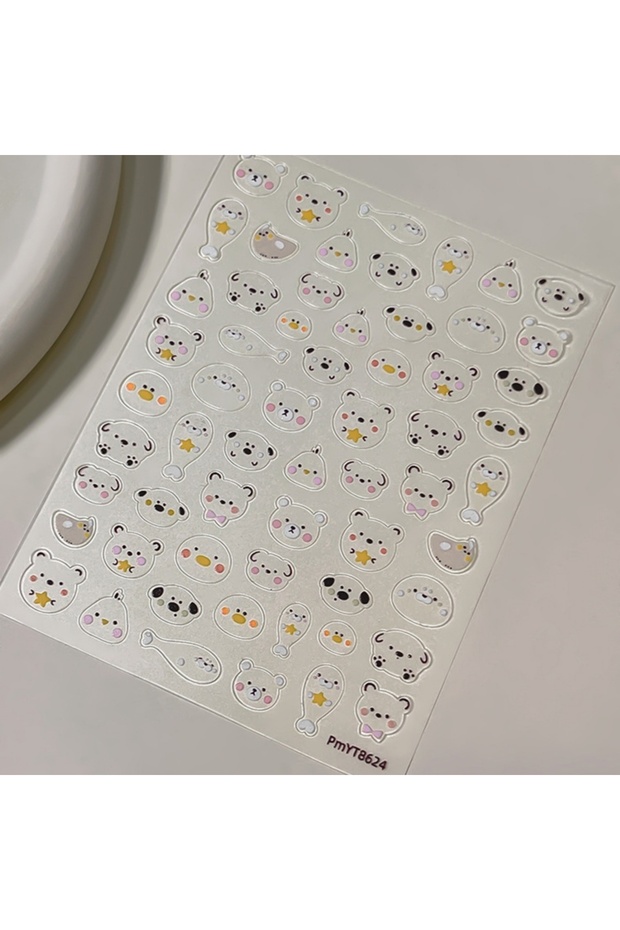 NAILFYOU YT8624Pm 5D Cartoon Nail Stickers Round Cute Bear Chick Seal Soft Lovely Expression Self-ad