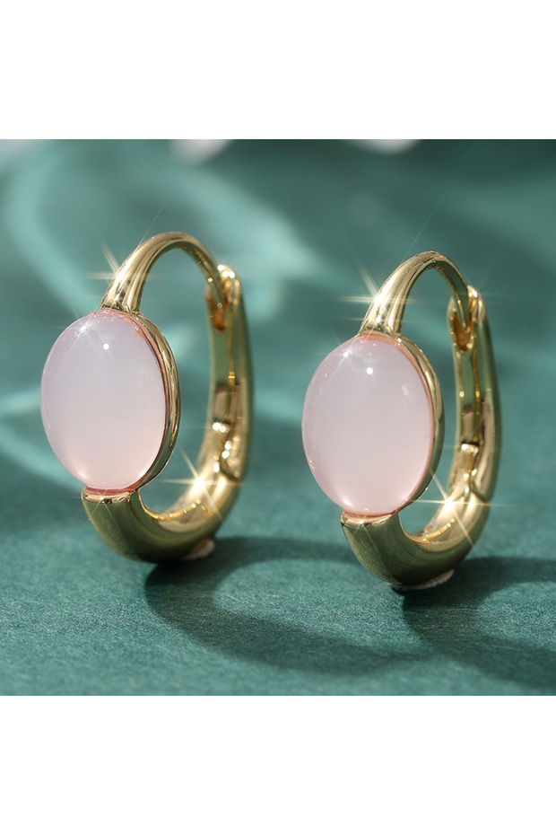 T809-1 Delicate Synthetic Moonstone Hoop Earrings For Woman Gold Plated Elegant Earrings Temperament
