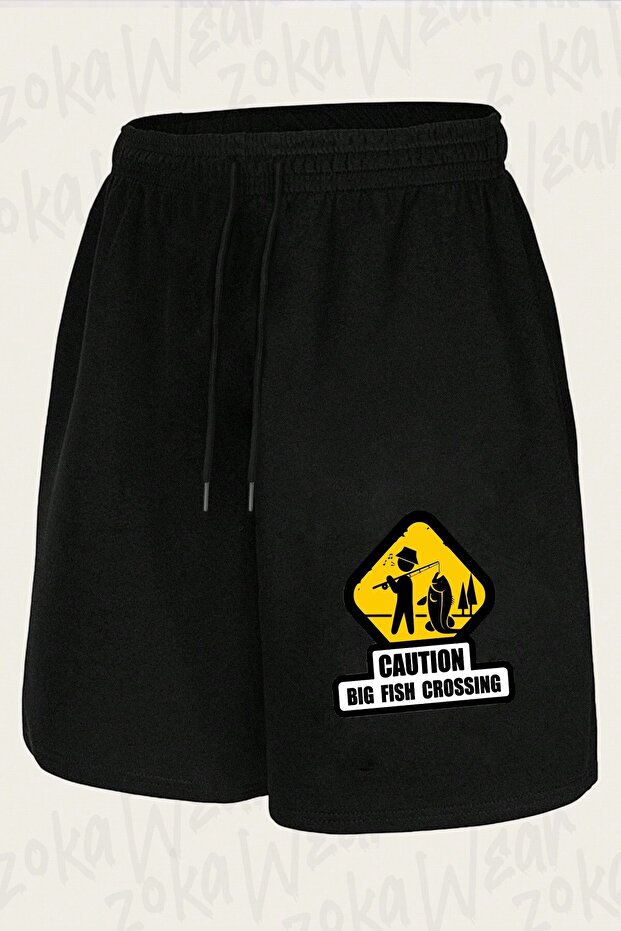 Unisex Fish Catching Man Design Printed Shorts