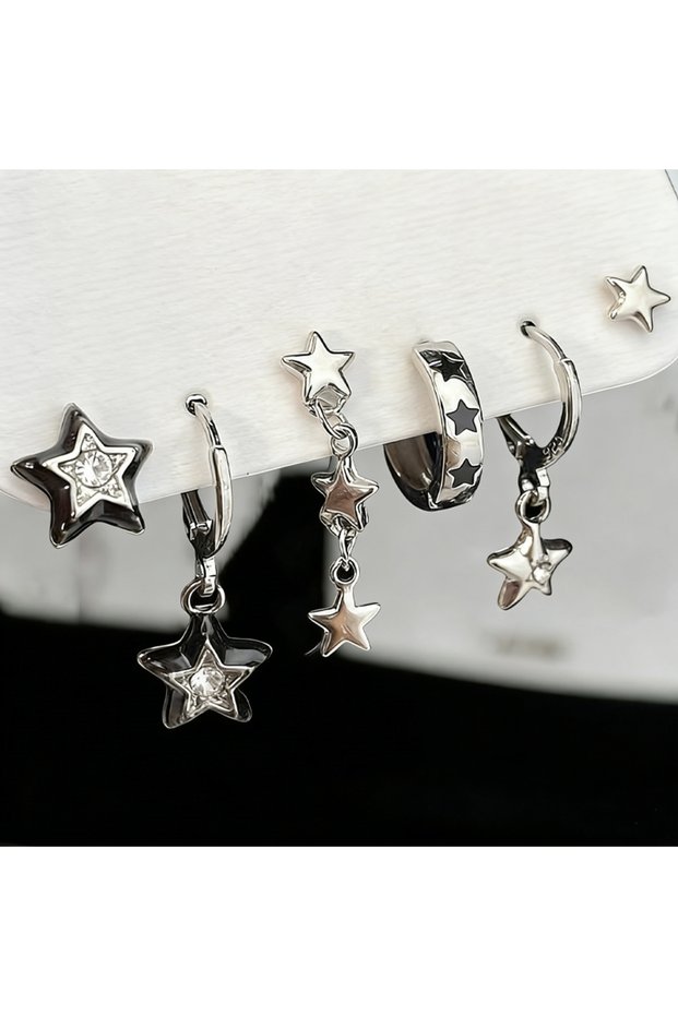 AYA6141602 6Pcs Y2K Star Earrings Set For Women Fashion Goth Crystal Dangle Hoop Earrings Trendy Par