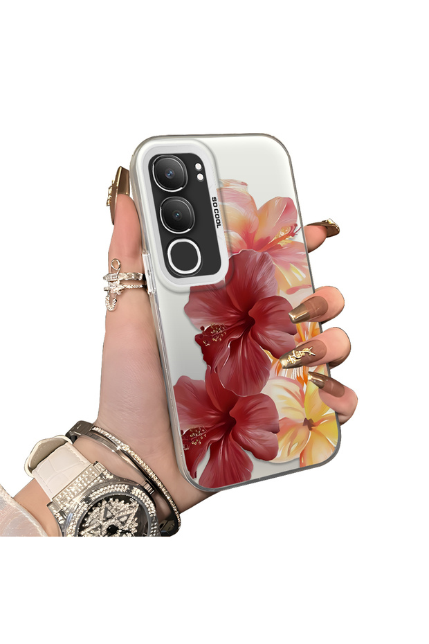 Vivo Y19S Compatible Silicone Edge Hard Back Case Couple Phone Case with Floral Pattern