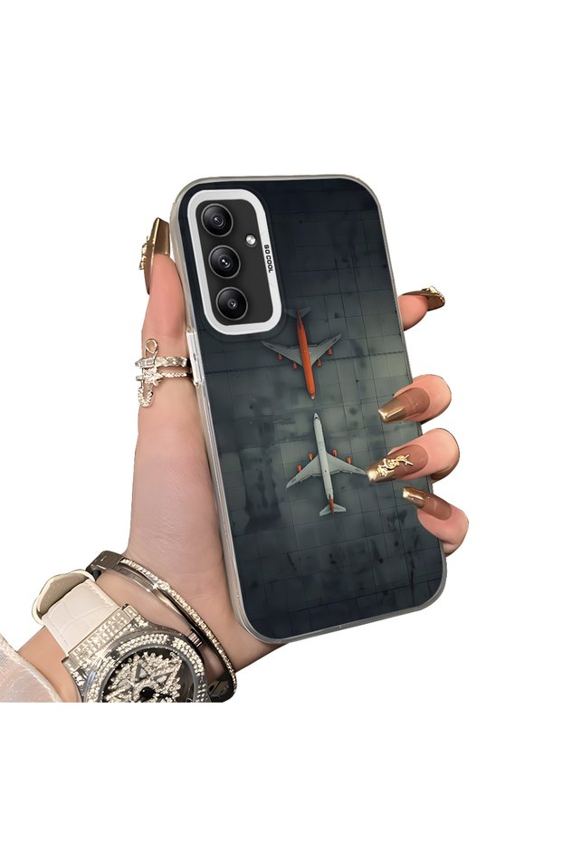 Samsung Galaxy A34 Compatible Silicone Edge Hard Back Case Couple Phone Case with Airplane Pattern