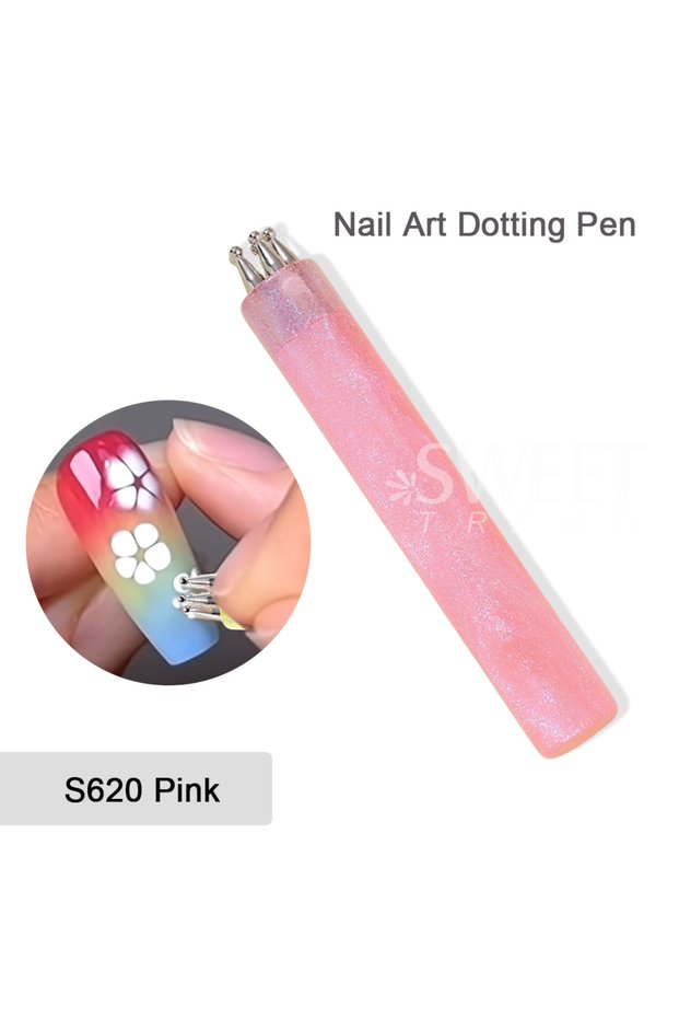 S620 Pink SWEET TREND-1pc Nail Art 5-Petal Dotting Pen Draw Five Petals Flower Polka Dot Stainless B