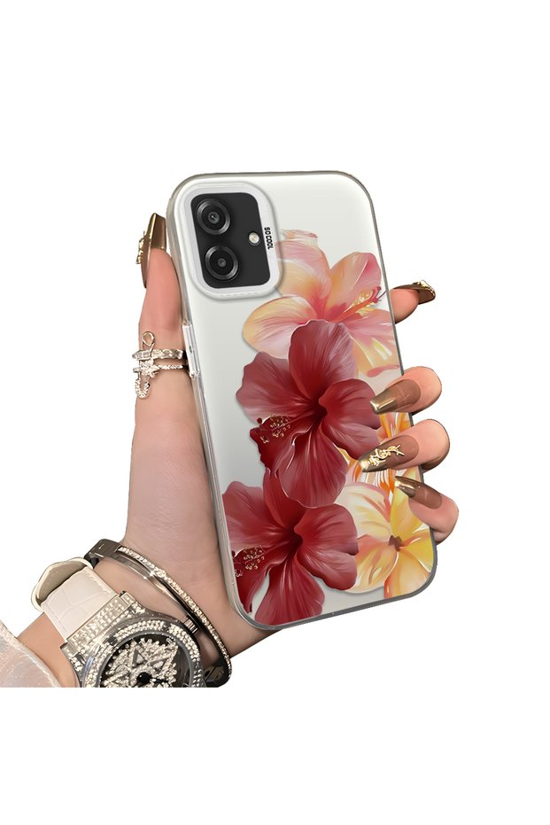 Samsung Galaxy A07 Compatible Silicone Edge Hard Back Case Couple Phone Case with Floral Pattern