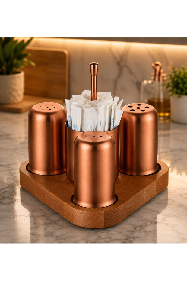 304 Steel Quad Salt and Pepper Shaker with Wooden Base (Dining Hall/Restaurant/Hotel/Cafe/Workplaces)
