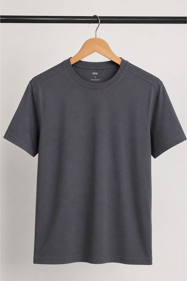 Men's Anthracite Lycra Relaxed Fit Basic T-Shirt