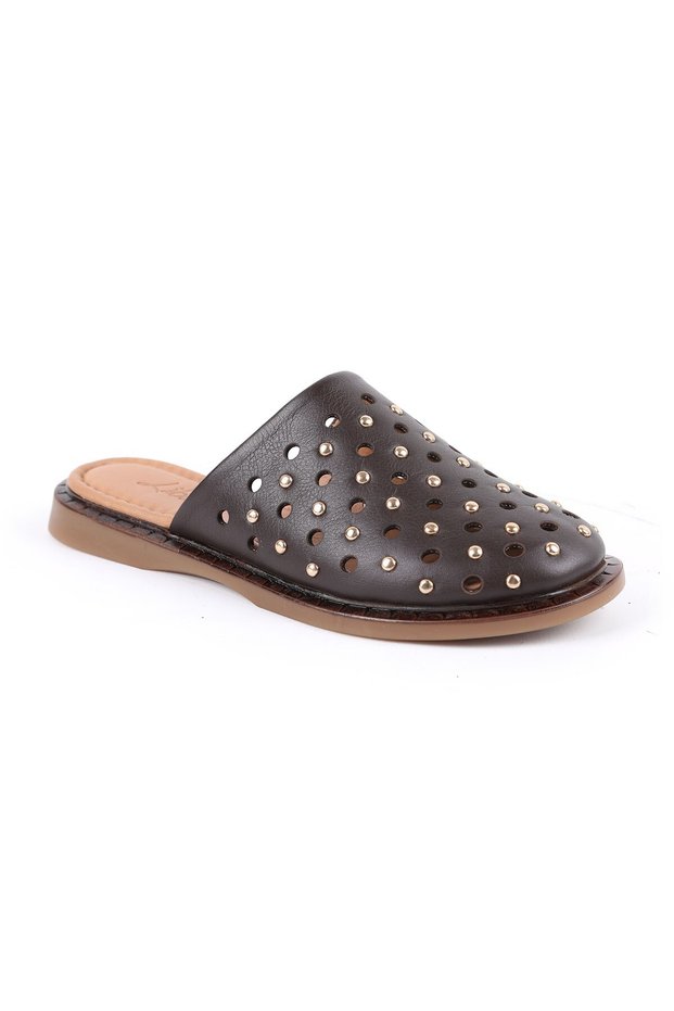 Women's Babet Slip-On Laser Cut Studded Antique Leather Mother Shoes L082.26683