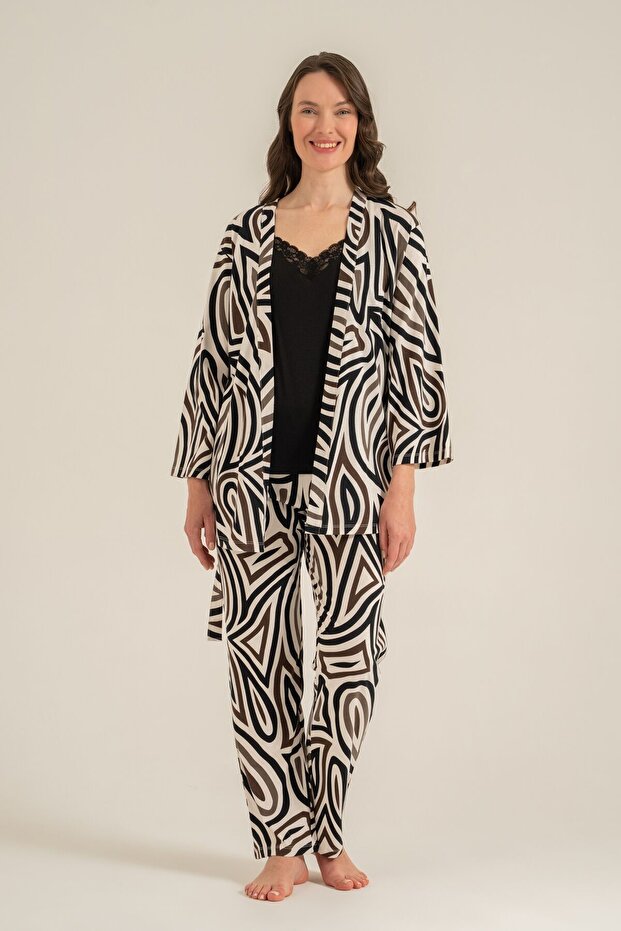 Women's Black Dressing Gown Set Pc9282-S-V1