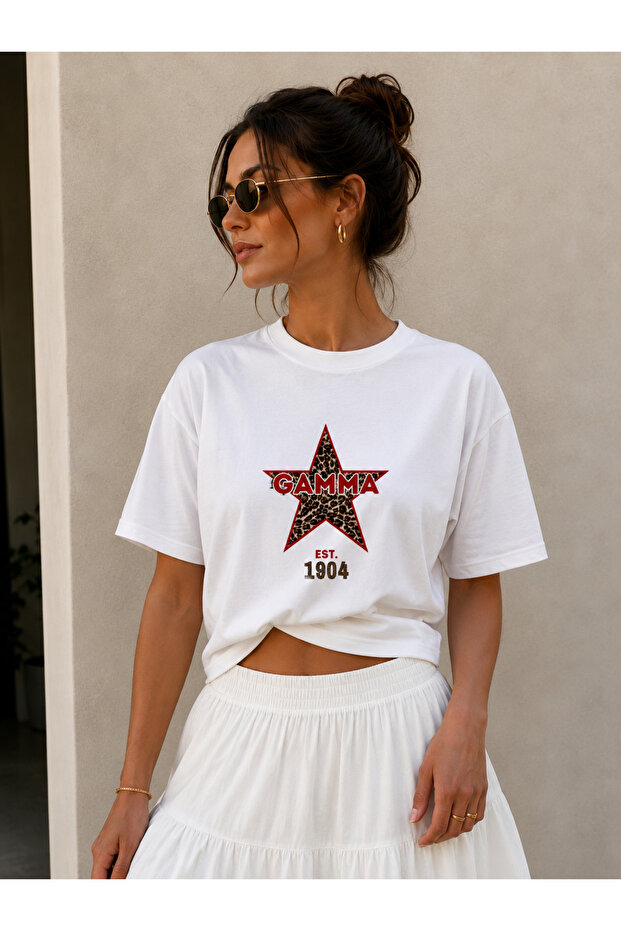 Leopard Star Printed Short Sleeve Crew Neck T-Shirt