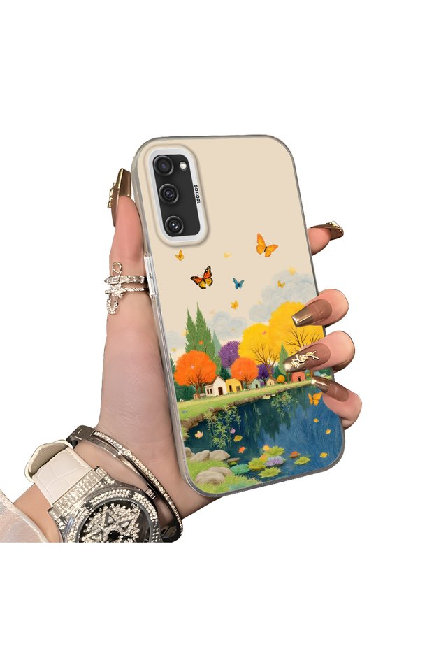 Samsung Galaxy S20 Fe Compatible Silicone Edge Hard Back Case Couple Phone Case Landscape Pattern
