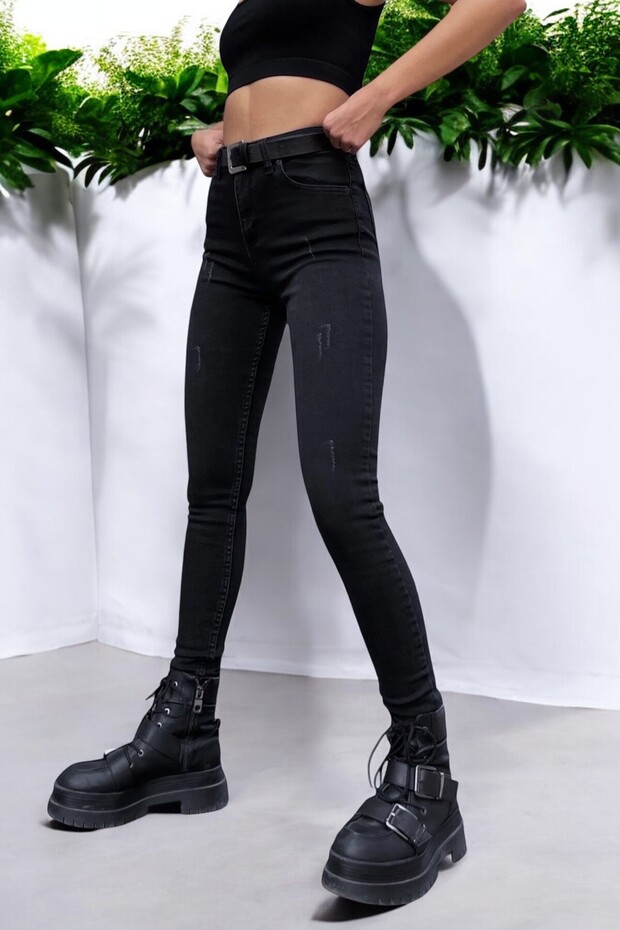 Women's Anthracite Nail-Tipped Lycra Denim Skinny Jeans