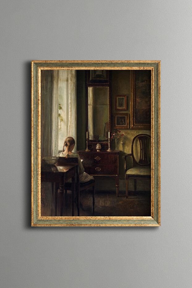 Girl Reading a Book - Vintage Patterned Painting - Fine Model