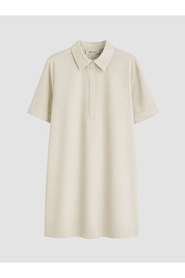 Lcw Vision Beige Shirt Collar 100% Cotton Mini Dress