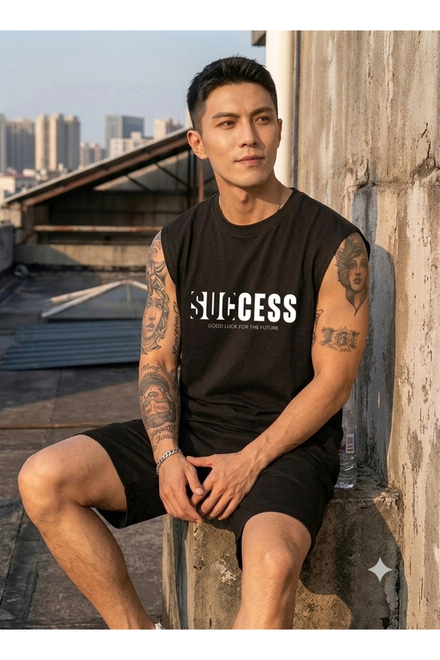 قميص رجالي من SUCCESS بدون أكمام مصنوع من القطن الممشط بنسبة 100%