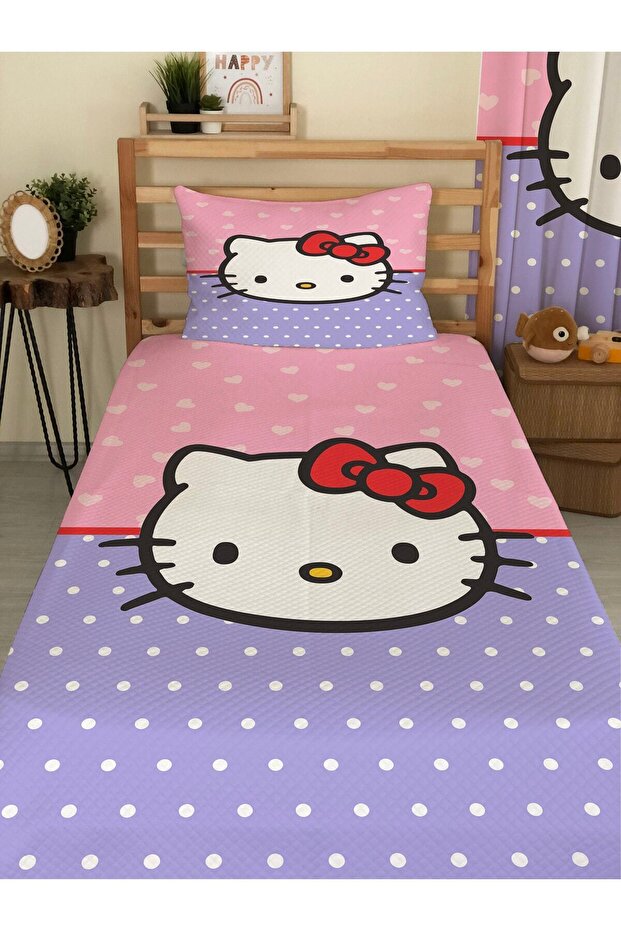 MİLROMA Cat Patterned Baby and Kids Printed Single Pique Set 160x230 Pink