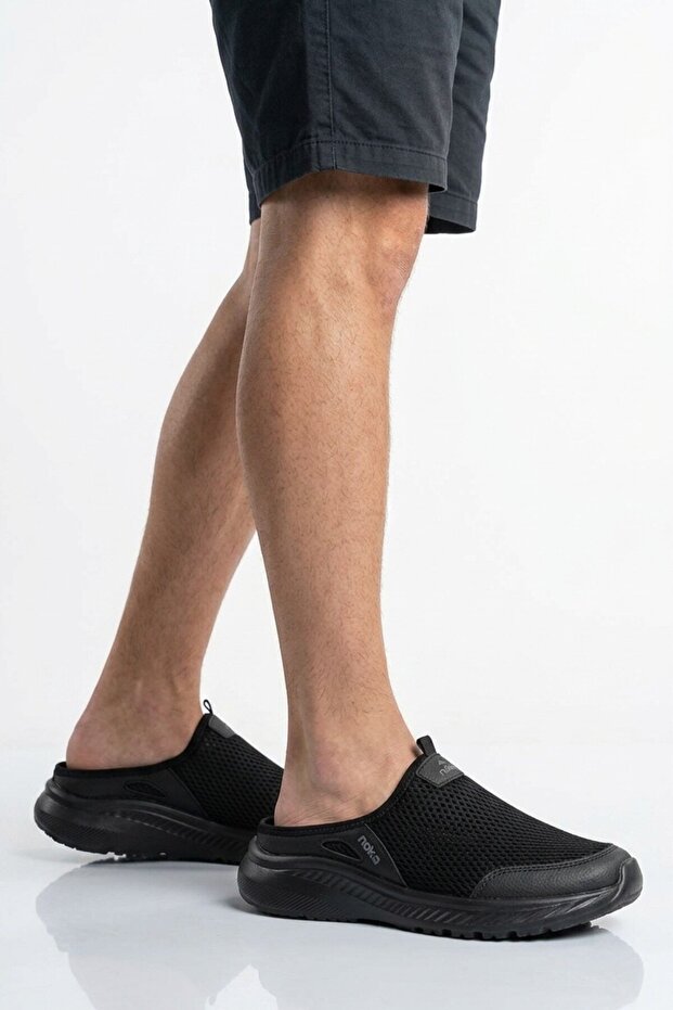 Black-Black Mesh Men's Slippers