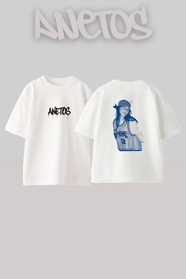 تي شيرت أبيض كبير الحجم مطبوع بتصميم Billie Eilish_70 للجنسين