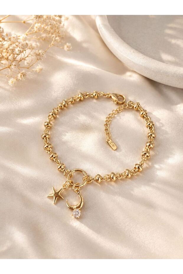 Gold Premium Steel Bracelet with Moon and Star Figures